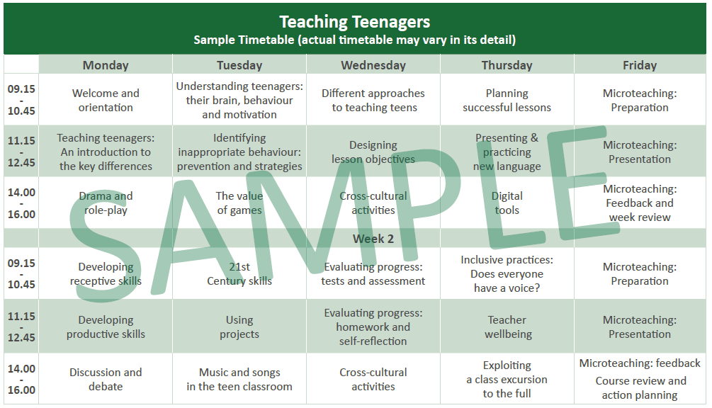 Sample Timetable