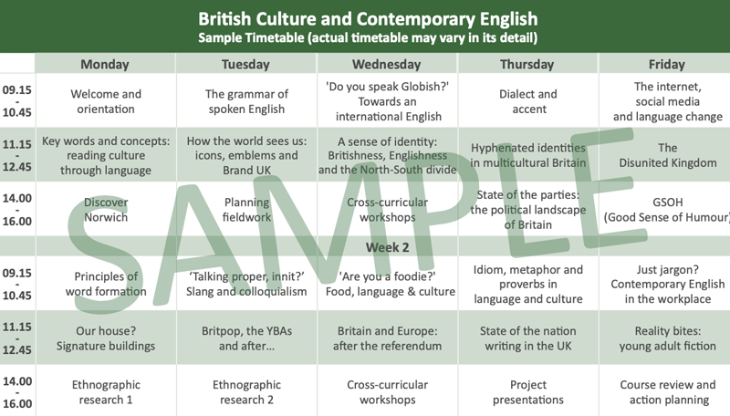 Sample Timetable